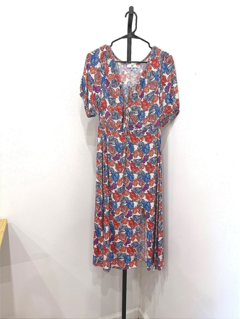 NSR Floral Midi Dress with Front Tie Detail, Size Large